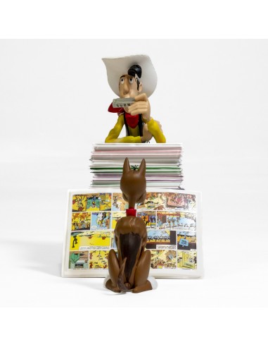 FIGURINE LUCKY LUKE & RANTANPLAN PILE D'ALBUMS une grave pollution 